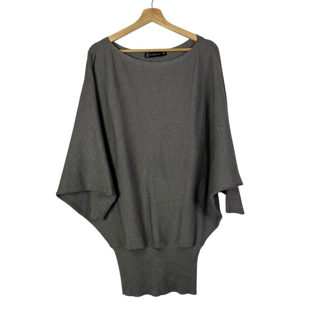 New York & Company Gray Glitter Knit Dolman Sleeve Sweater M